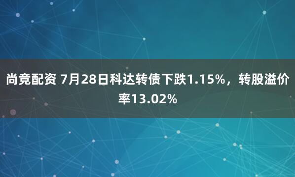 尚竞配资 7月28日科达转债下跌1.15%，转股溢价率13.02%